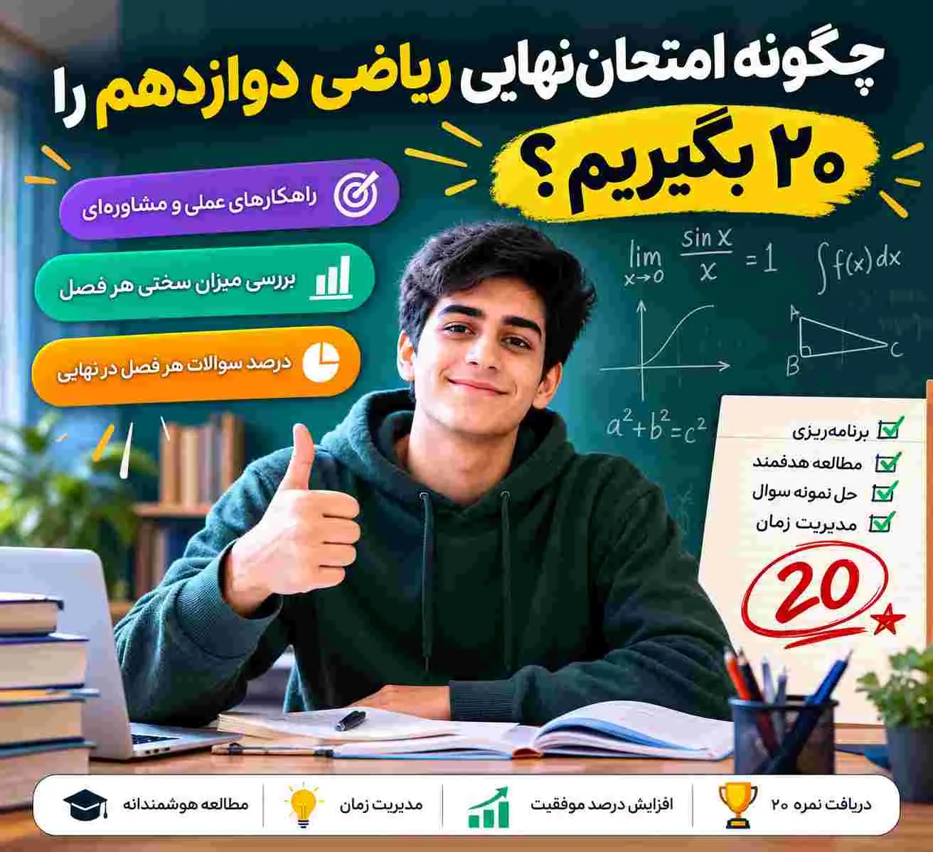 چگونه امتحان نهایی ریاضی دوازدهم را 20 بگیریم؟ + بارم‌بندی فصل‌ها