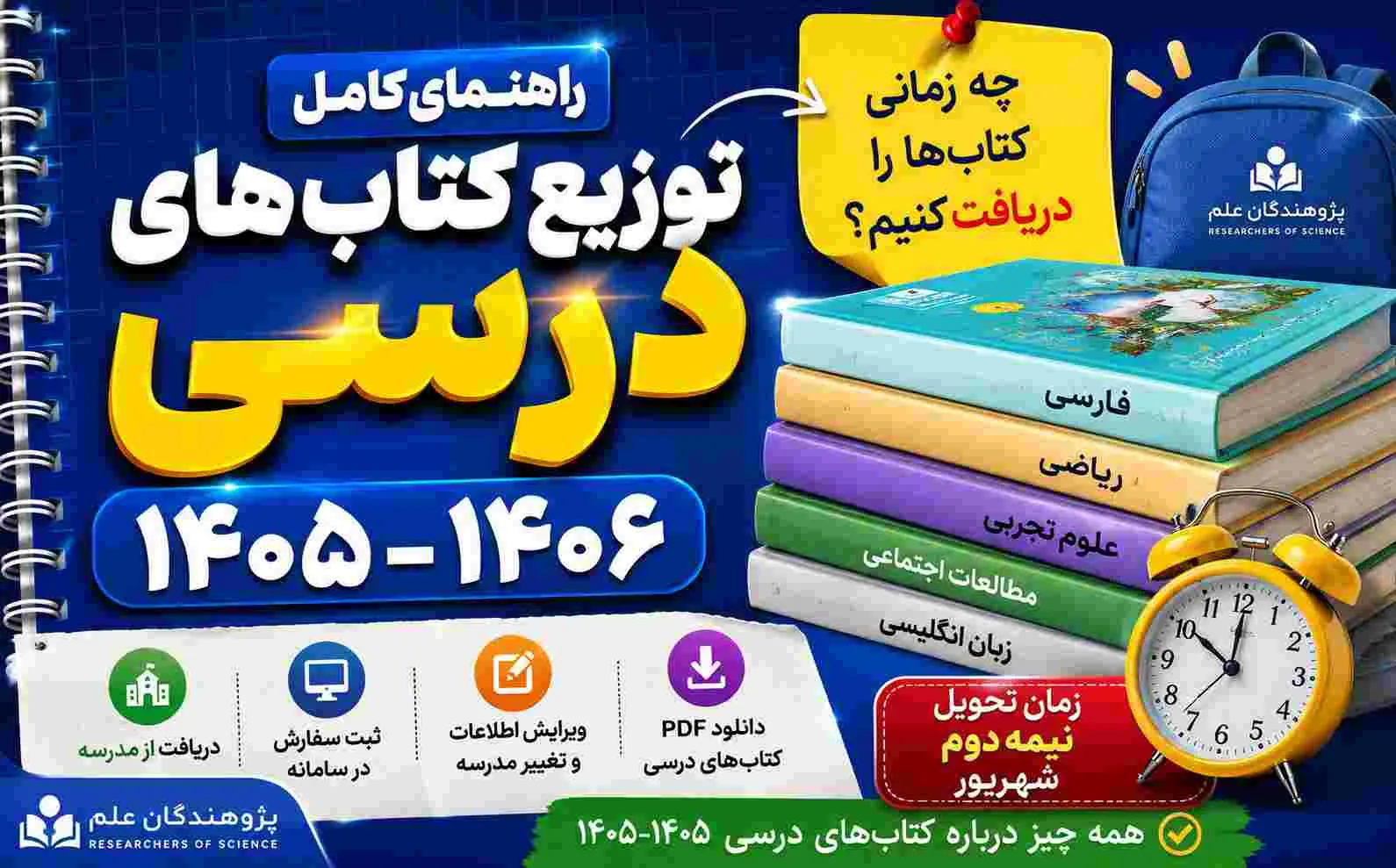 راهنماي کامل توزيع کتاب‌هاي درسي 1405–1406 | زمان تحويل، ثبت سفارش، قيمت و پاسخ به سوالات متداول